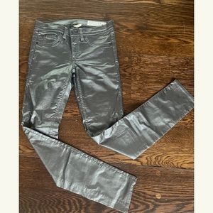 Rag & Bone Metallic Silver Coated Legging Jeans 26